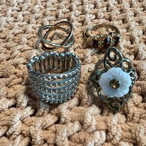 Mixed Metal Floral and Beaded Statement Rings - Gold & Silver Tone